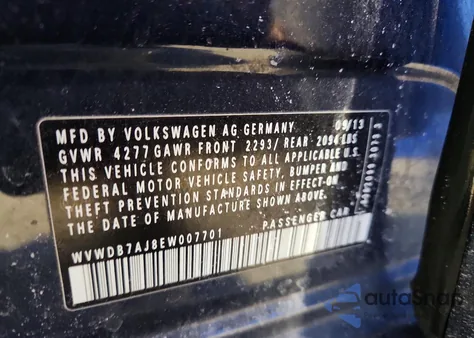 2014 Volkswagen Golf z USA, uszkodzony, nr VIN WVWDB7AJ8EW007701